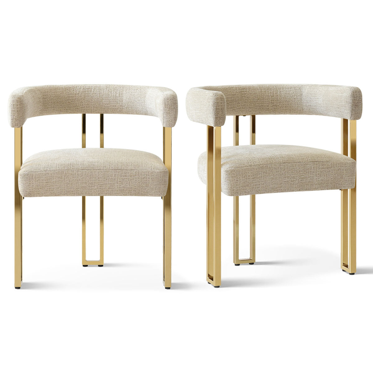Mia 24" Modern Gold Chenille Dining Chair with Arms (Set of 2)