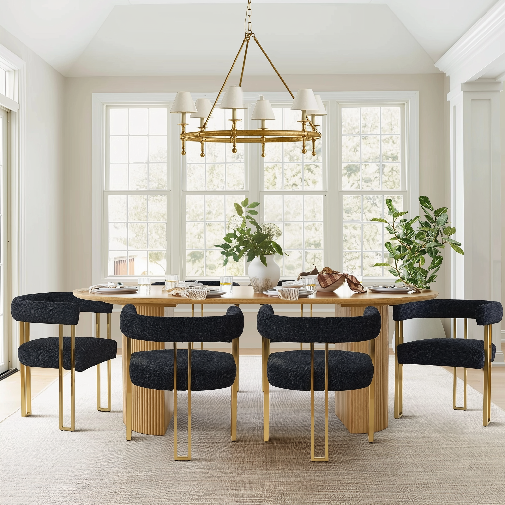 Mia 24" Modern Gold Chenille Dining Chair with Arms (Set of 6)