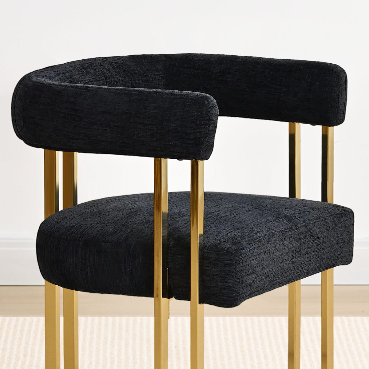 Mia 24" Modern Gold Chenille Dining Chair with Arms (Set of 4)