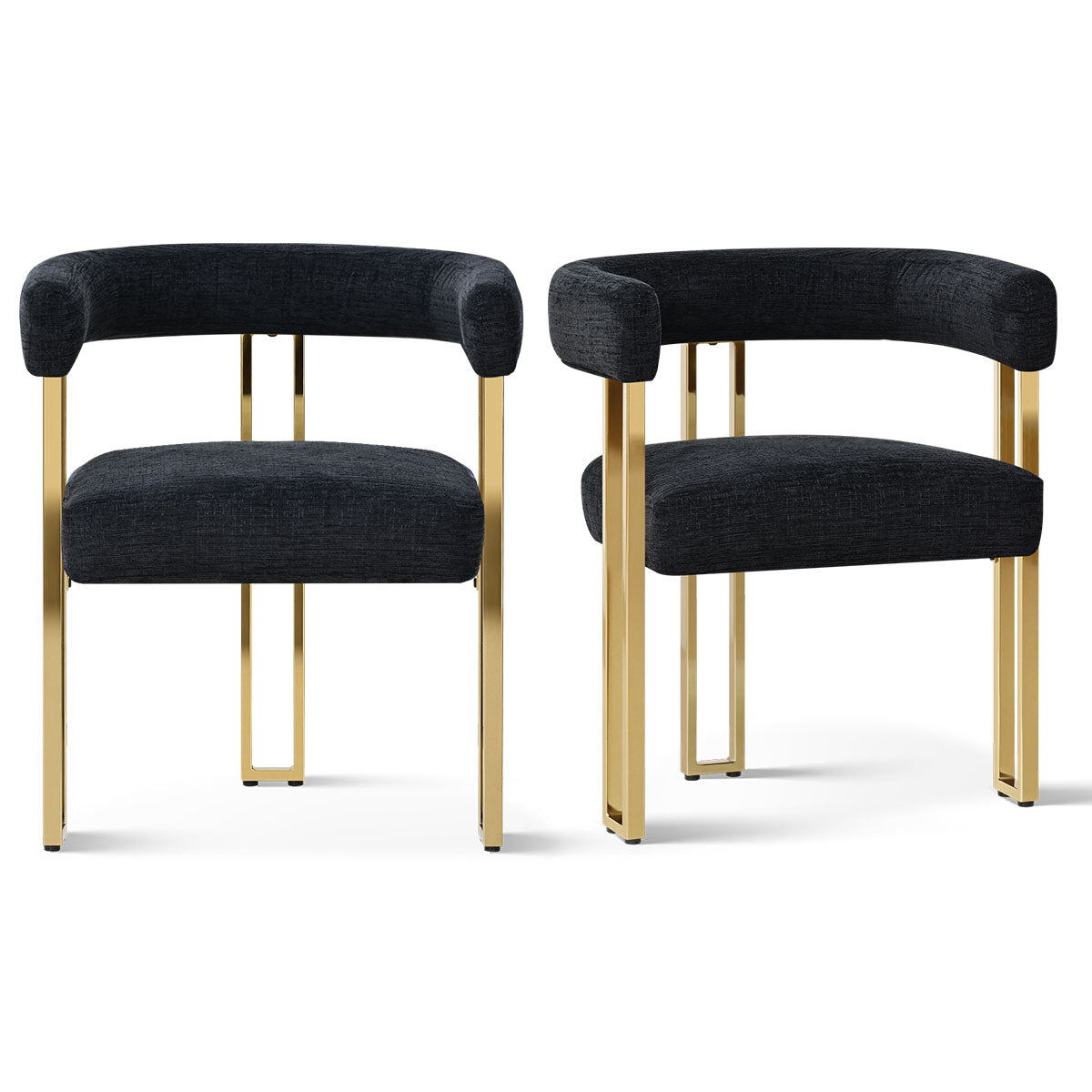 Mia 24" Modern Gold Chenille Dining Chair with Arms (Set of 2)