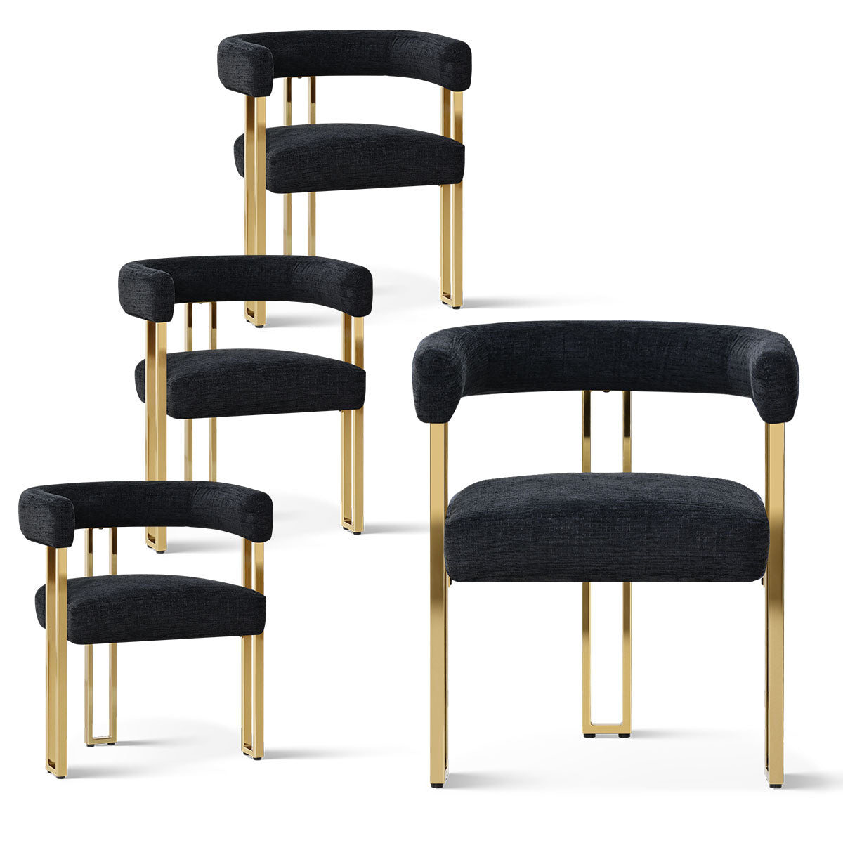 Mia 24" Modern Gold Chenille Dining Chair with Arms (Set of 4)