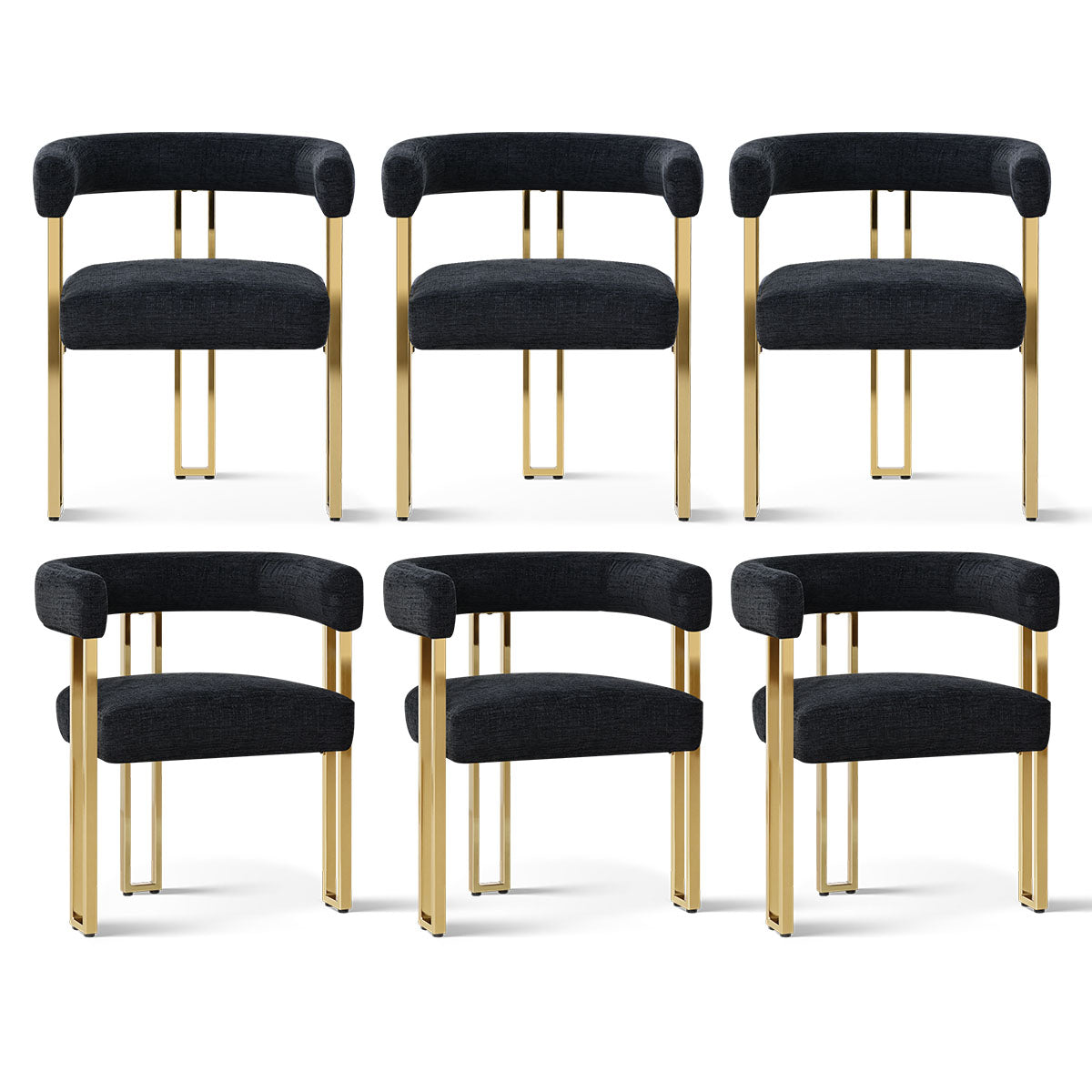 Mia 24" Modern Gold Chenille Dining Chair with Arms (Set of 6)