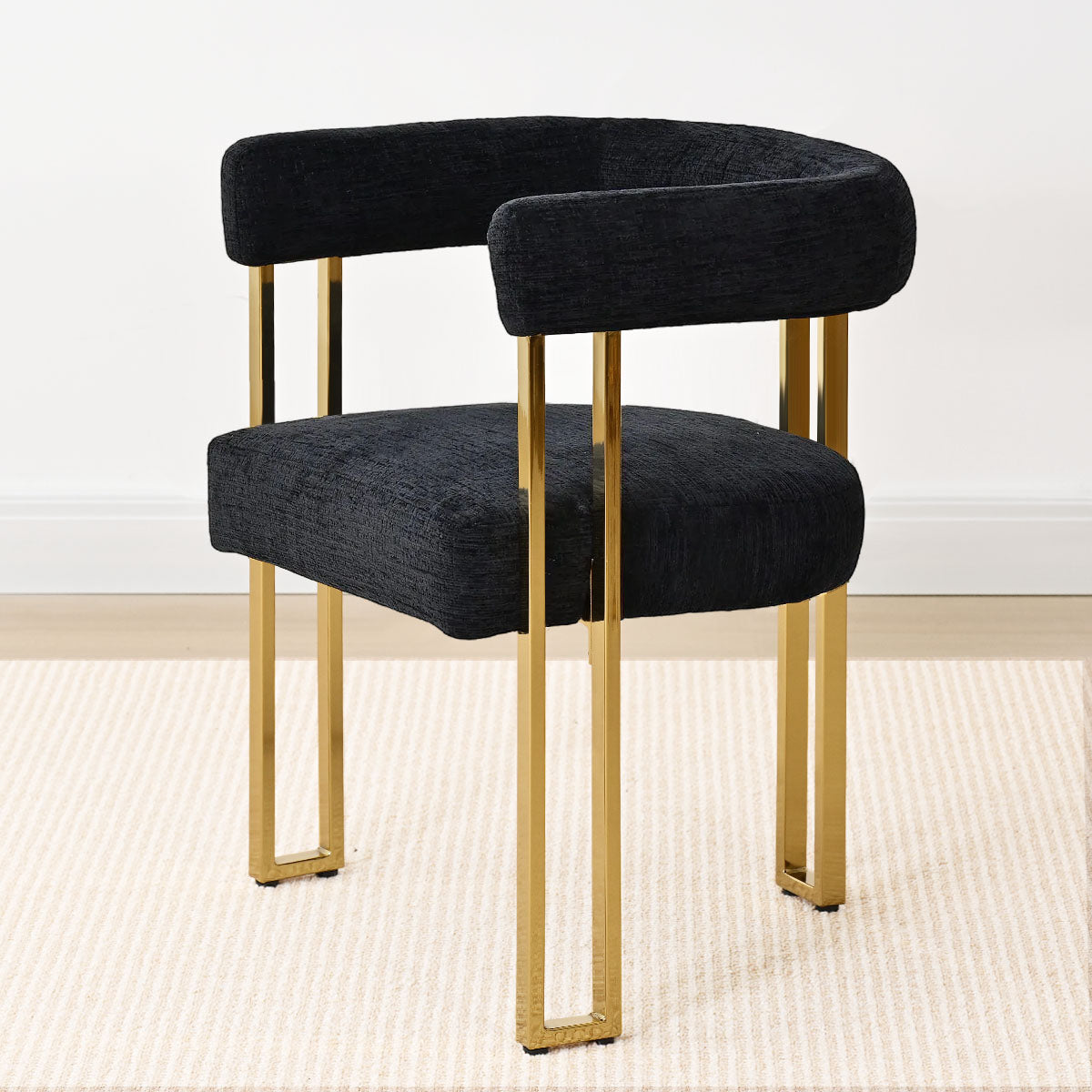 Mia 24" Modern Gold Chenille Dining Chair with Arms (Set of 2)