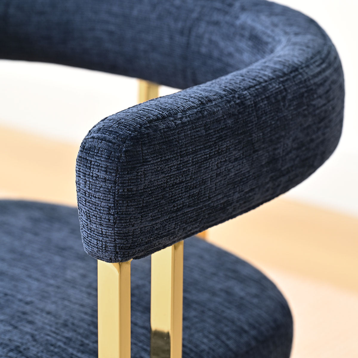Mia 24" Modern Gold Chenille Dining Chair with Arms (Set of 2)