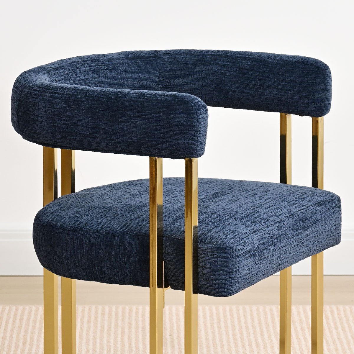 Mia 24" Modern Gold Chenille Dining Chair with Arms (Set of 2)
