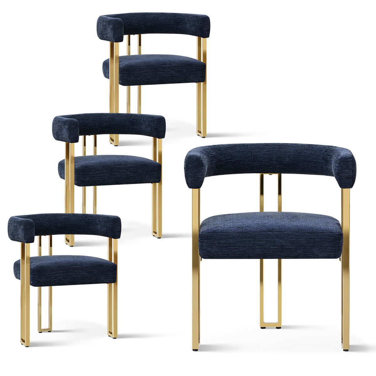 Mia 24" Modern Gold Chenille Dining Chair with Arms (Set of 4)