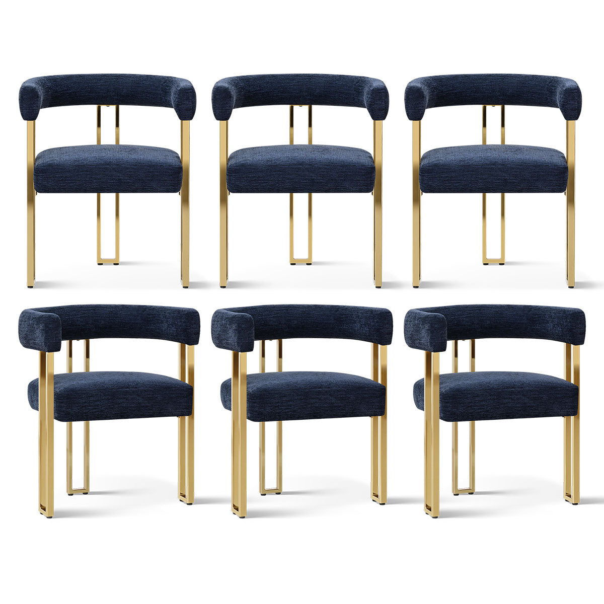 Mia 24" Modern Gold Chenille Dining Chair with Arms (Set of 6)