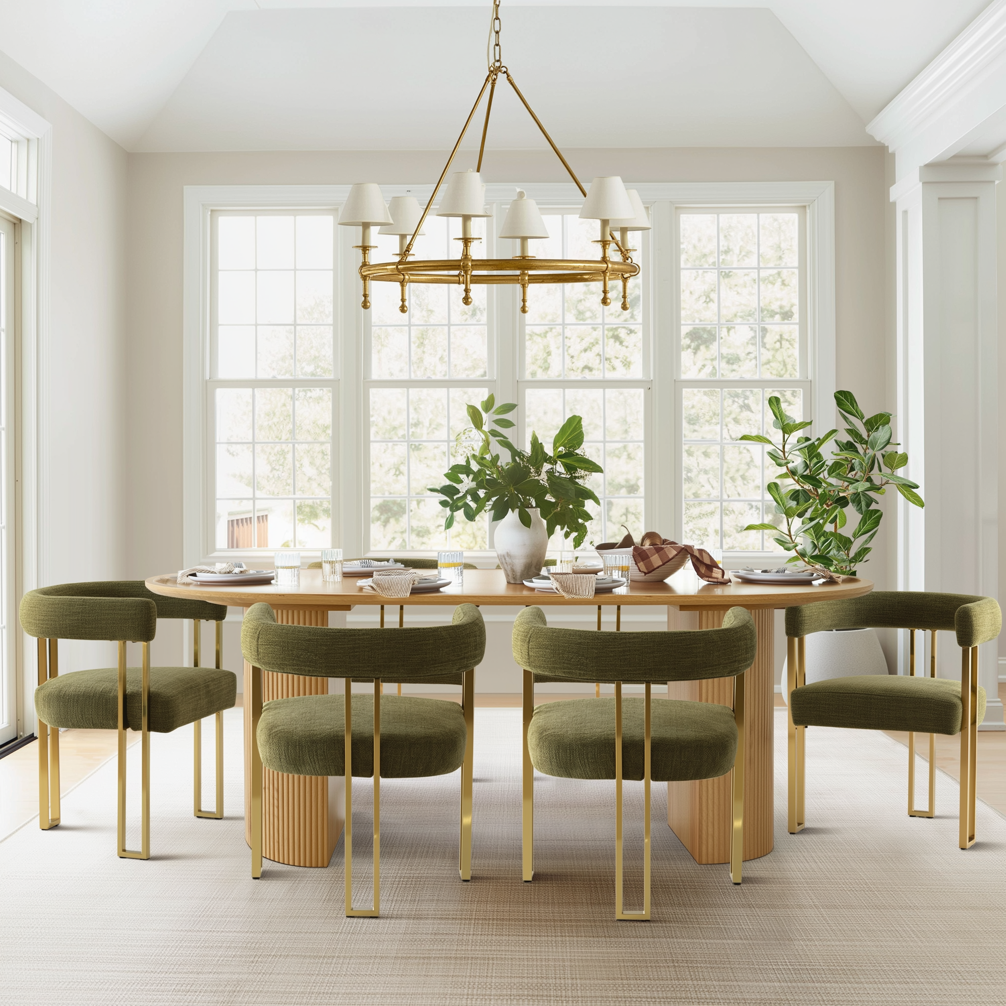 Mia 24" Modern Gold Chenille Dining Chair with Arms (Set of 6)