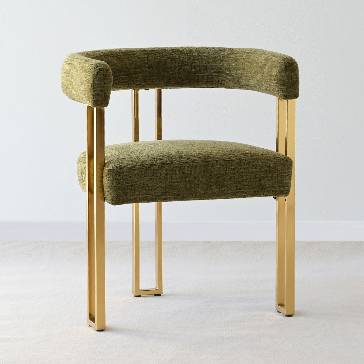 Mia 24" Modern Gold Chenille Dining Chair with Arms (Set of 2)