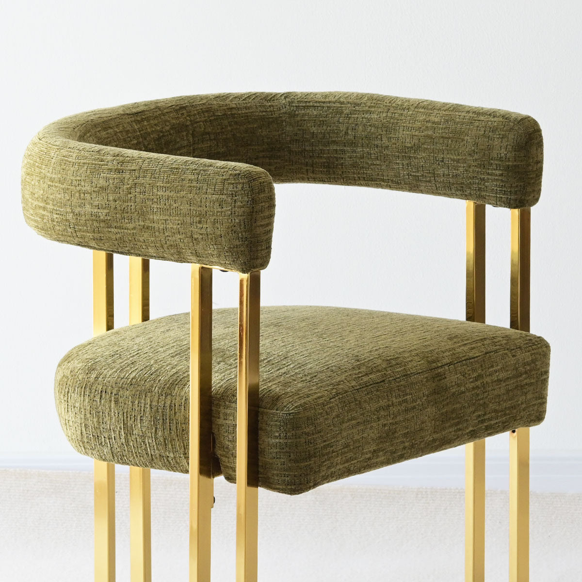 Mia 24" Modern Gold Chenille Dining Chair with Arms (Set of 2)