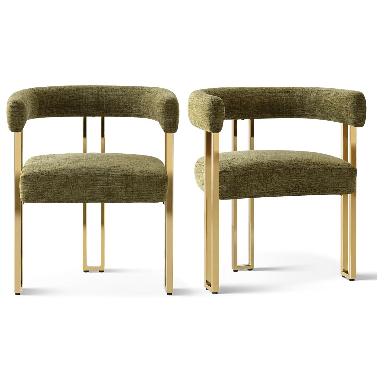 Mia 24" Modern Gold Chenille Dining Chair with Arms (Set of 2)