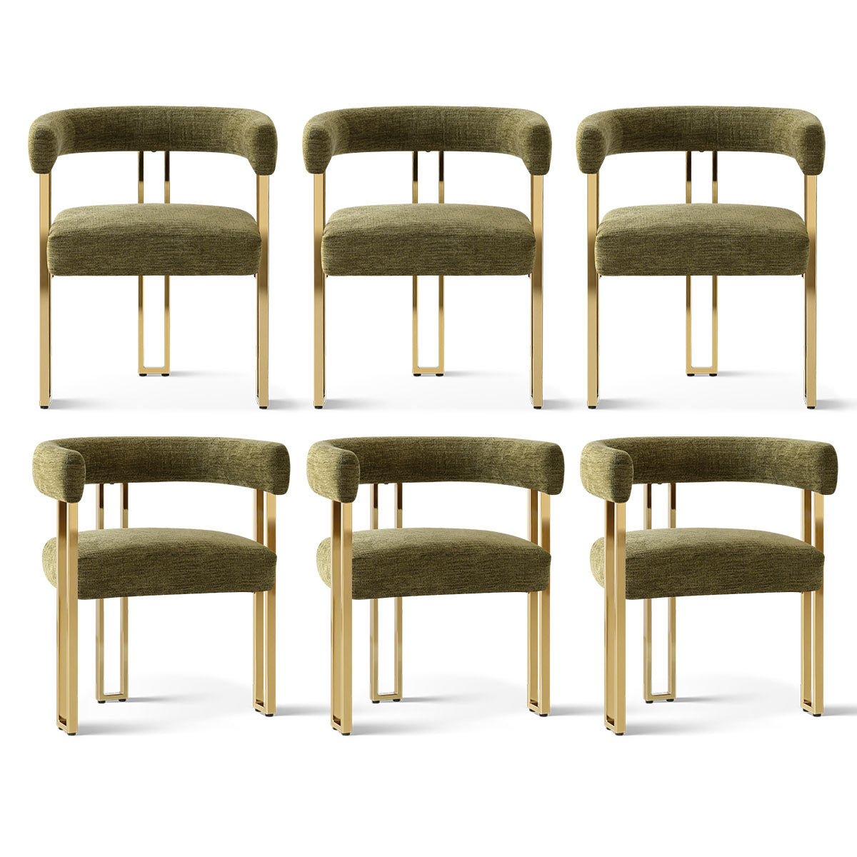 Mia 24" Modern Gold Chenille Dining Chair with Arms (Set of 6)