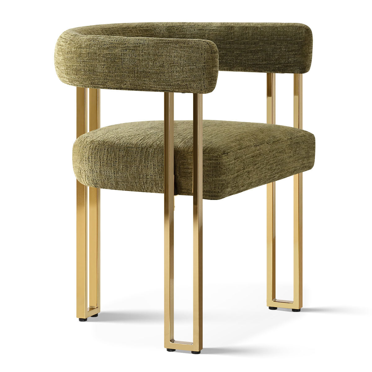 Mia 24" Modern Gold Chenille Dining Chair with Arms (Set of 2)