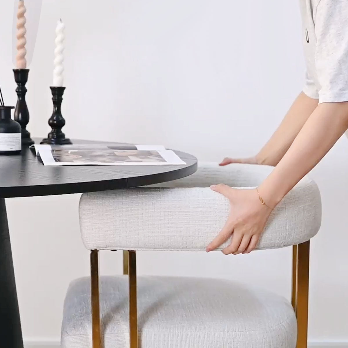 Mia 24" Modern Gold Chenille Dining Chair with Arms (Set of 2)