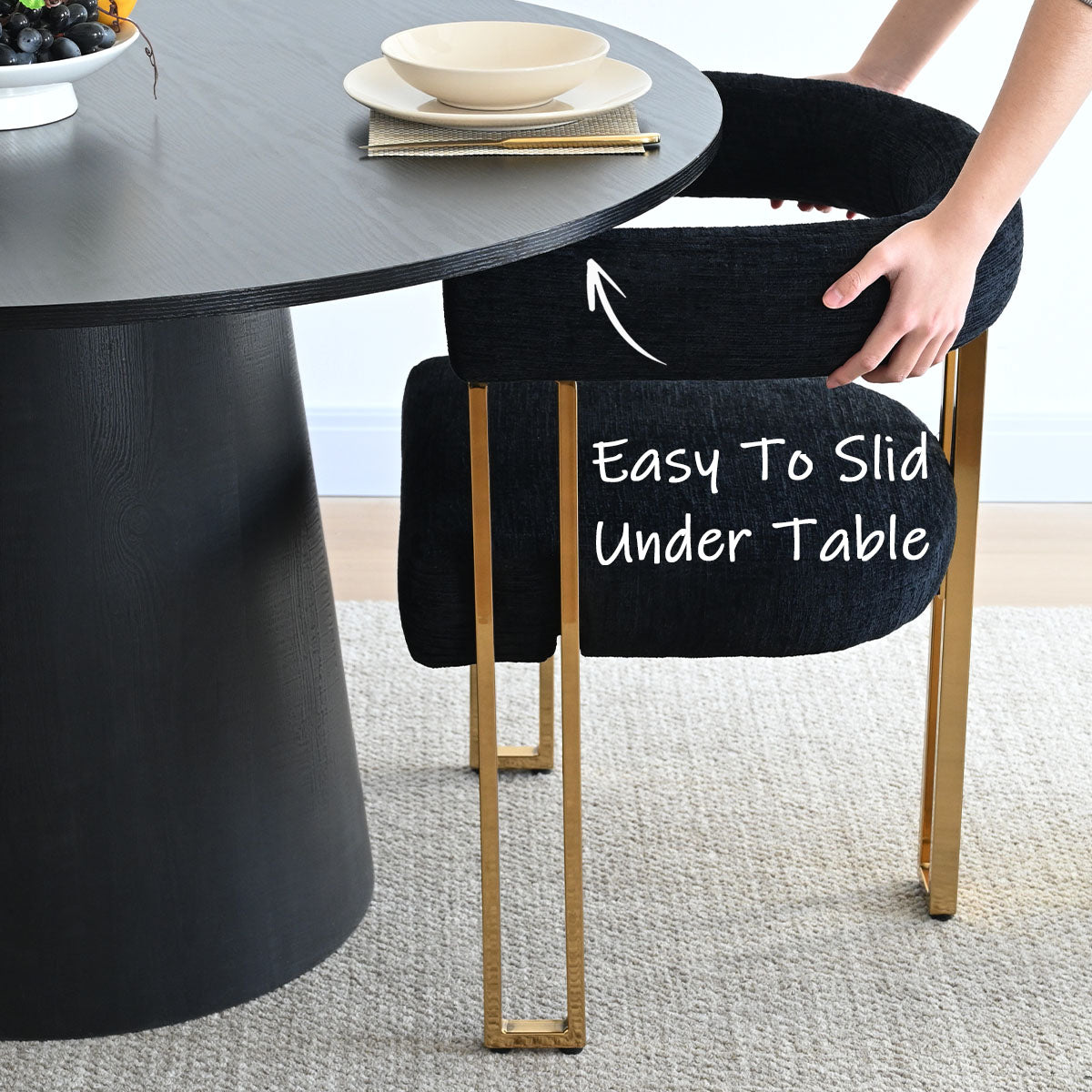 Mia 24" Modern Gold Chenille Dining Chair with Arms (Set of 2)