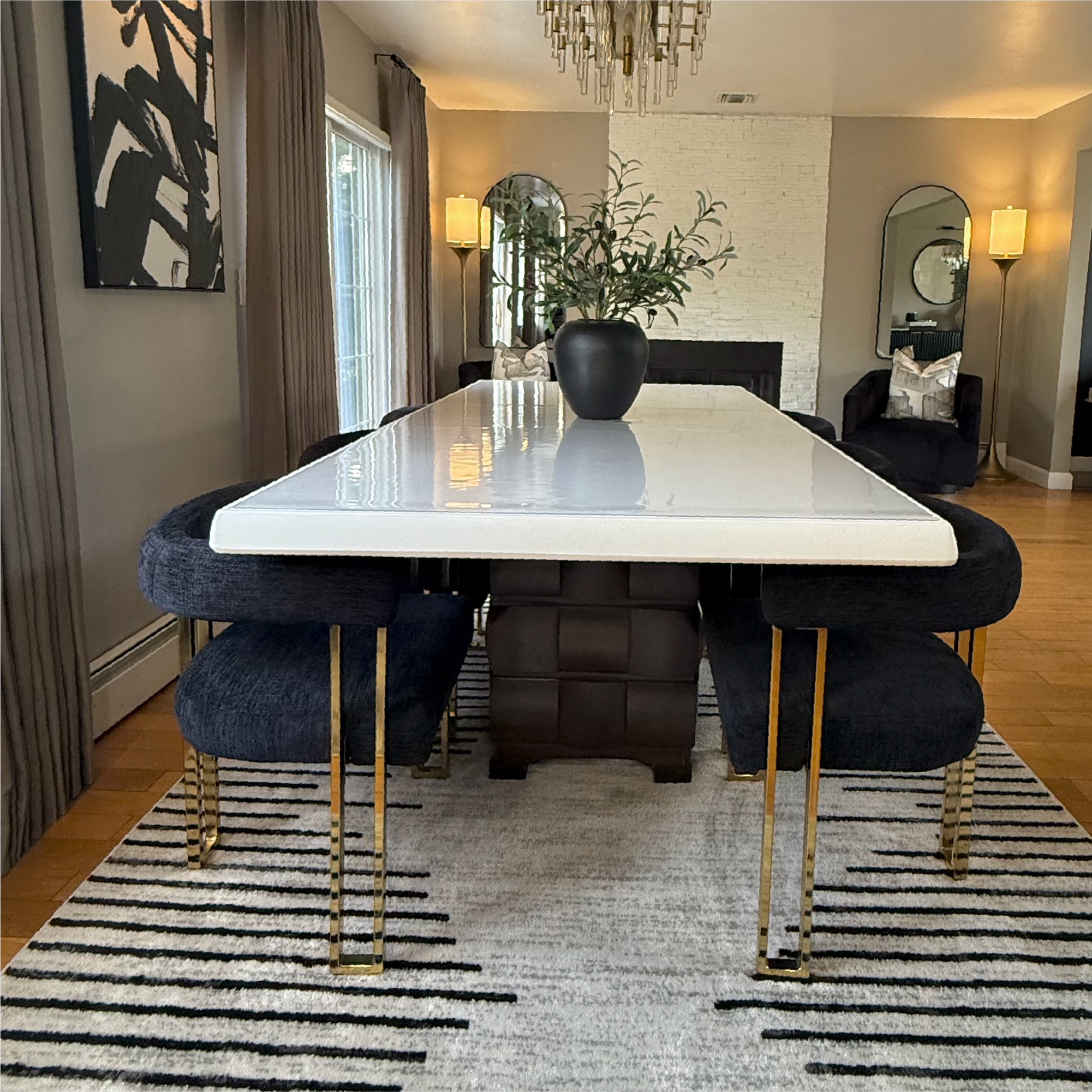 Mia 24" Modern Gold Chenille Dining Chair with Arms (Set of 2)