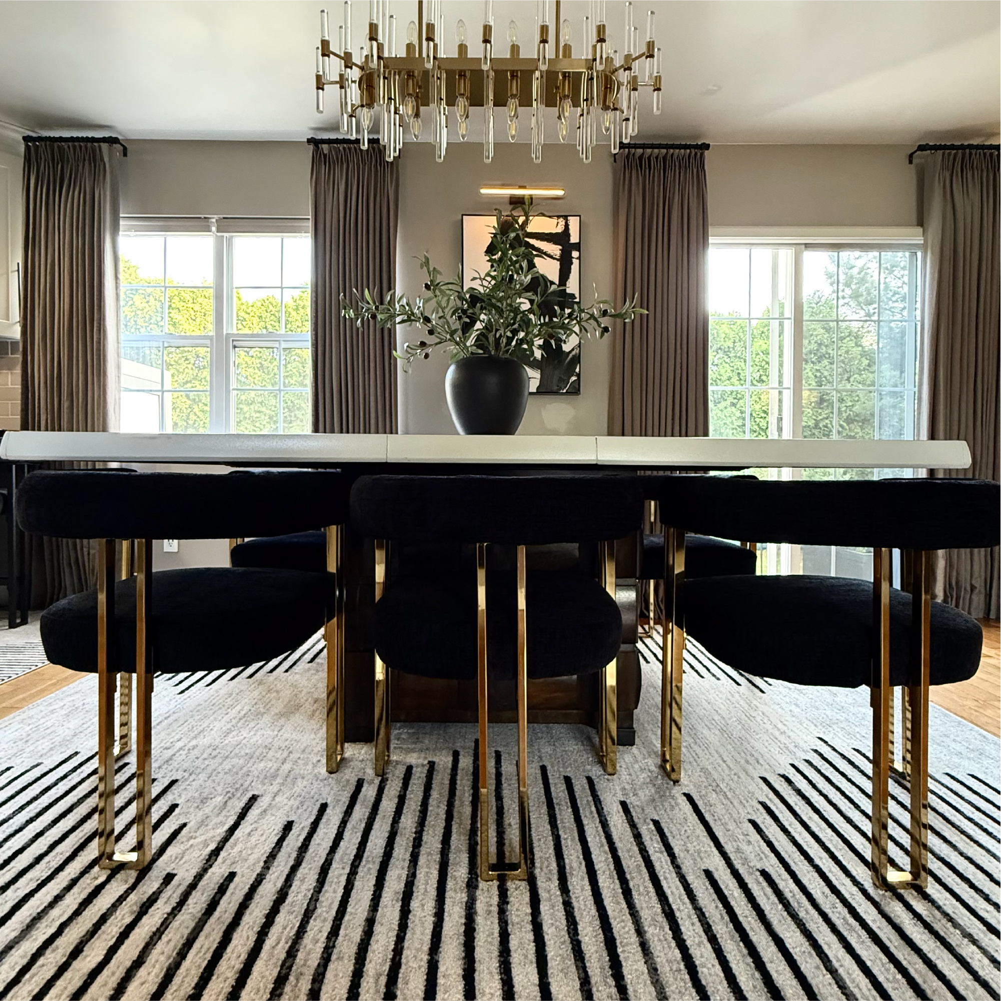 Mia 24" Modern Gold Chenille Dining Chair with Arms (Set of 4)