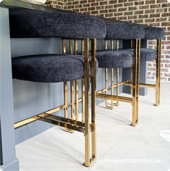 Mia 24" Modern Gold Chenille Counter Stool with Arms (Set of 3)