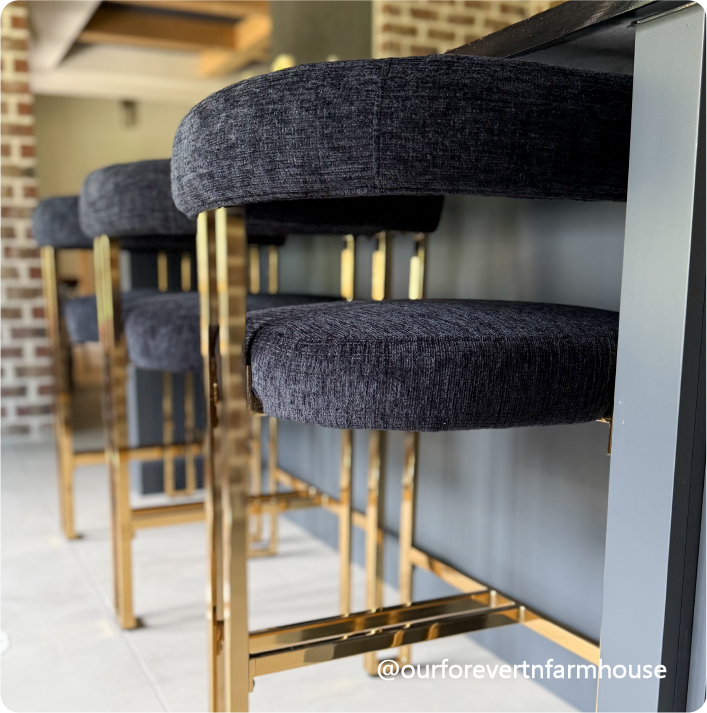 Mia 24" Modern Gold Chenille Counter Stool with Arms (Set of 3)