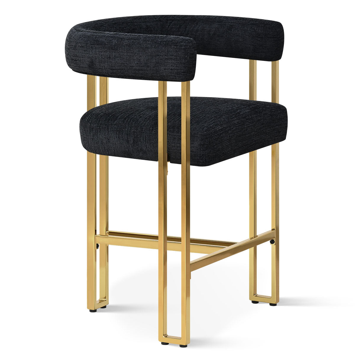 Mia 24" Modern Gold Chenille Counter Stool with Arms (Set of 3)