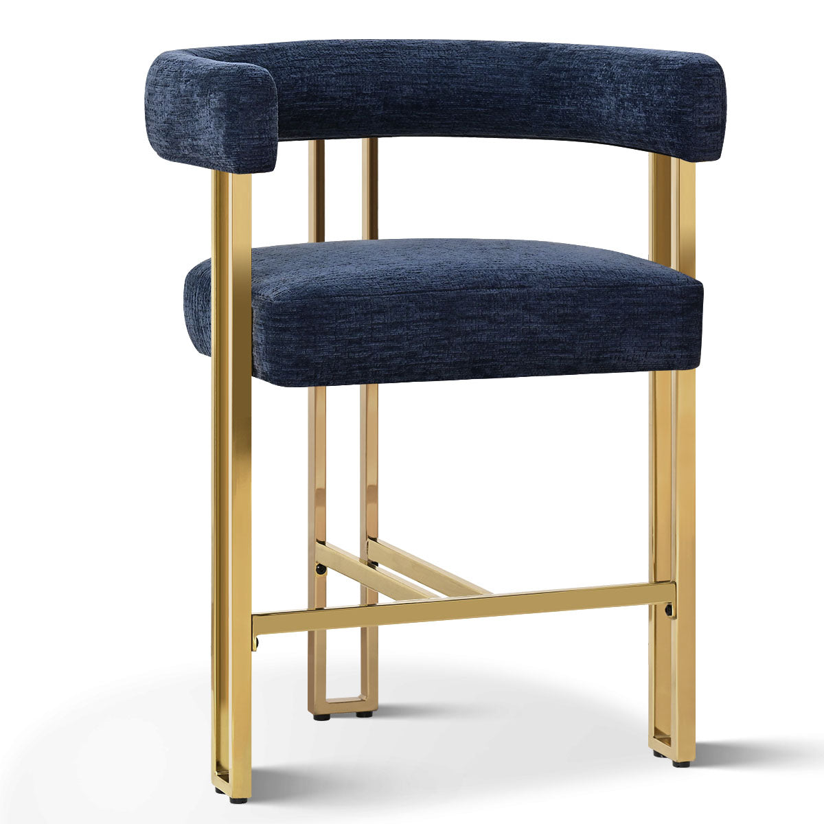 Mia 24" Modern Gold Chenille Counter Stool with Arms (Set of 3)