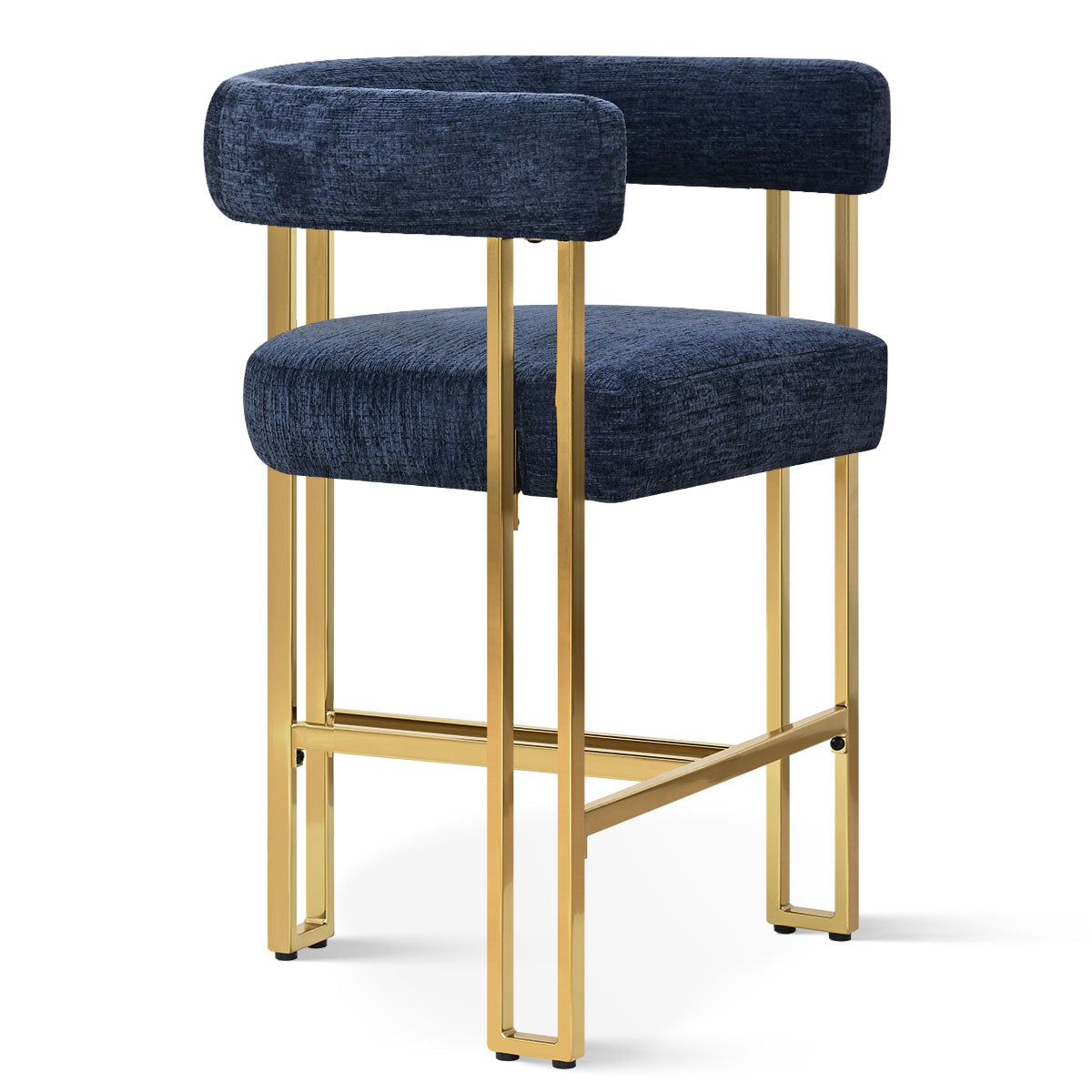 Mia 24" Modern Gold Chenille Counter Stool with Arms (Set of 3)