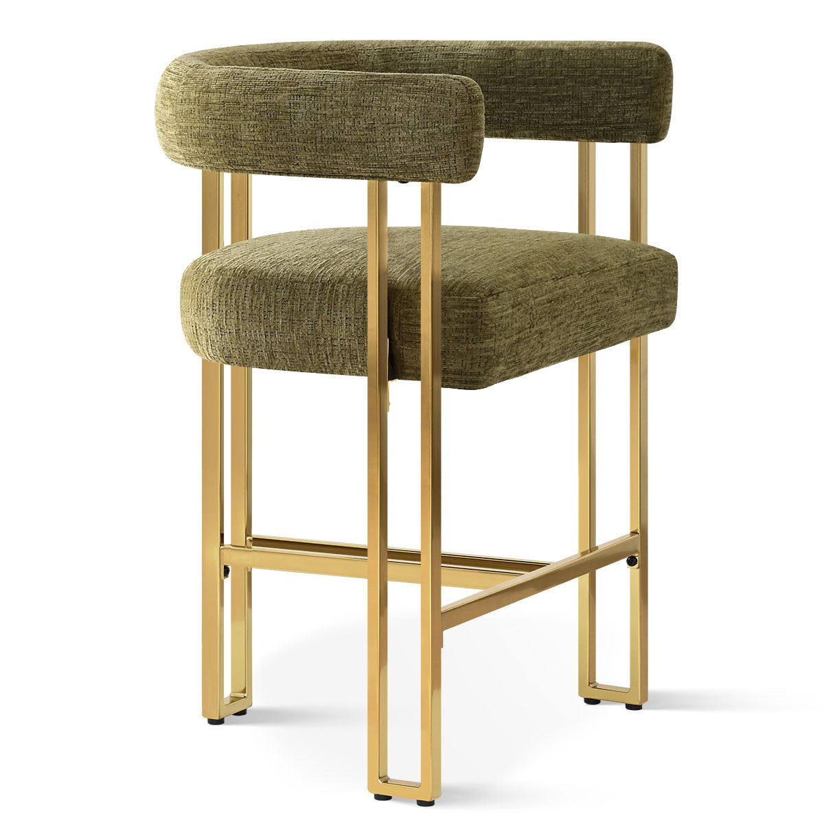 Mia 24" Modern Gold Chenille Counter Stool with Arms (Set of 3)