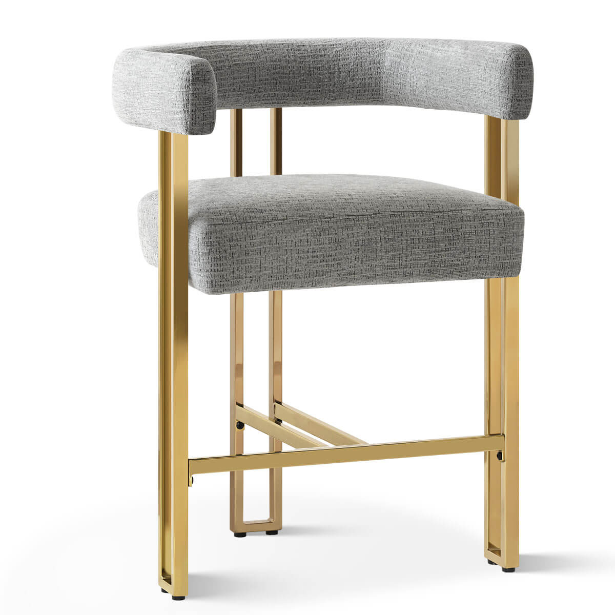 Mia 24" Modern Gold Chenille Counter Stool with Arms (Set of 3)