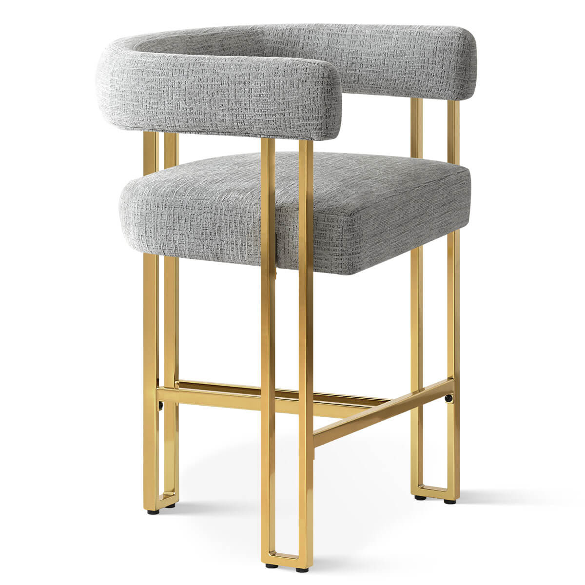 Mia 24" Modern Gold Chenille Counter Stool with Arms (Set of 3)