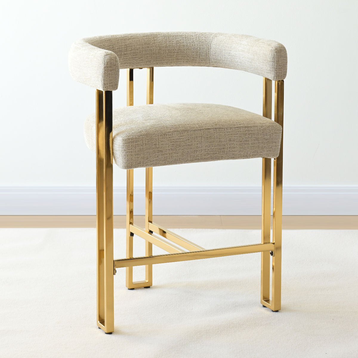 Mia 24" Modern Gold Chenille Counter Stool with Arms (Set of 2)