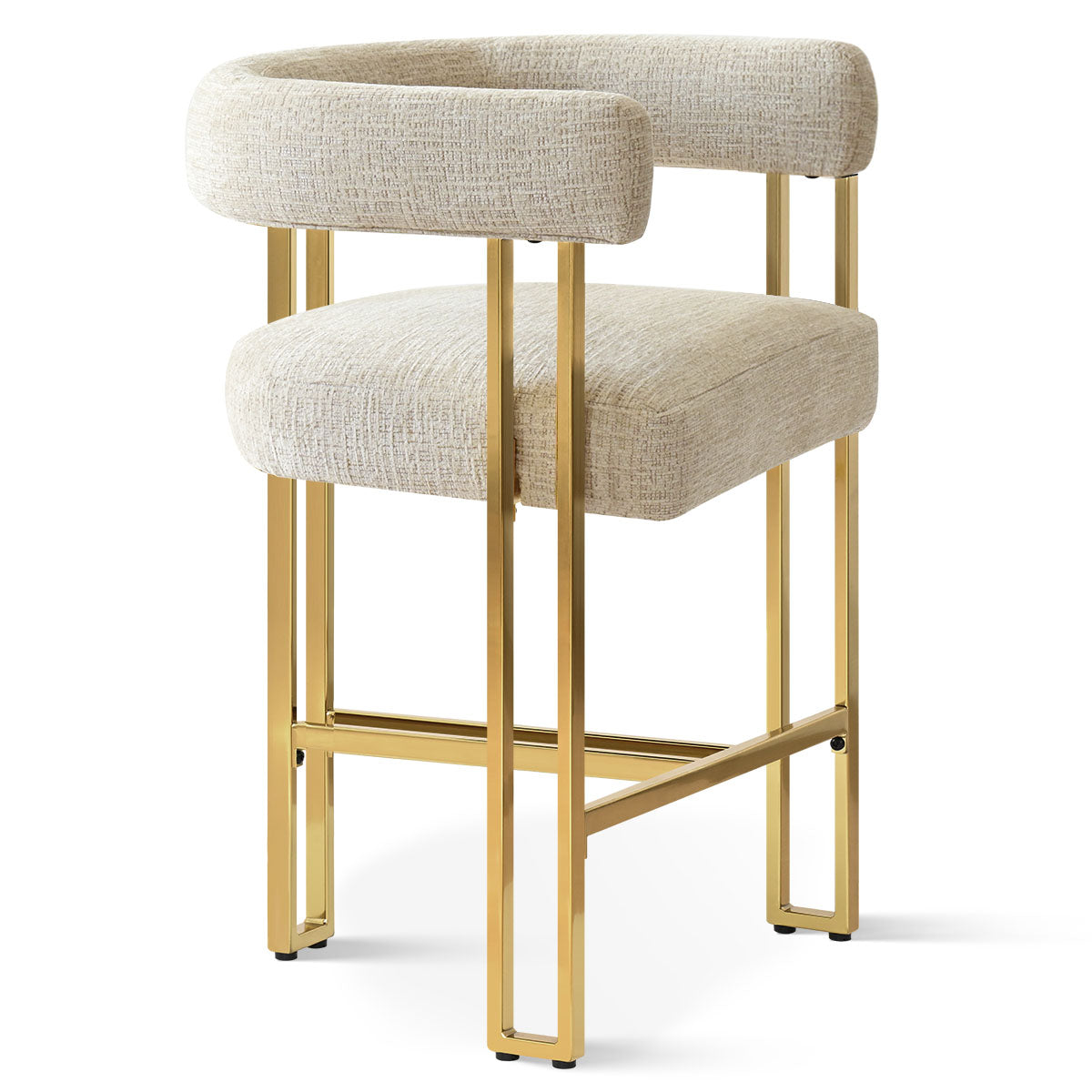 Mia 24" Modern Gold Chenille Counter Stool with Arms (Set of 3)