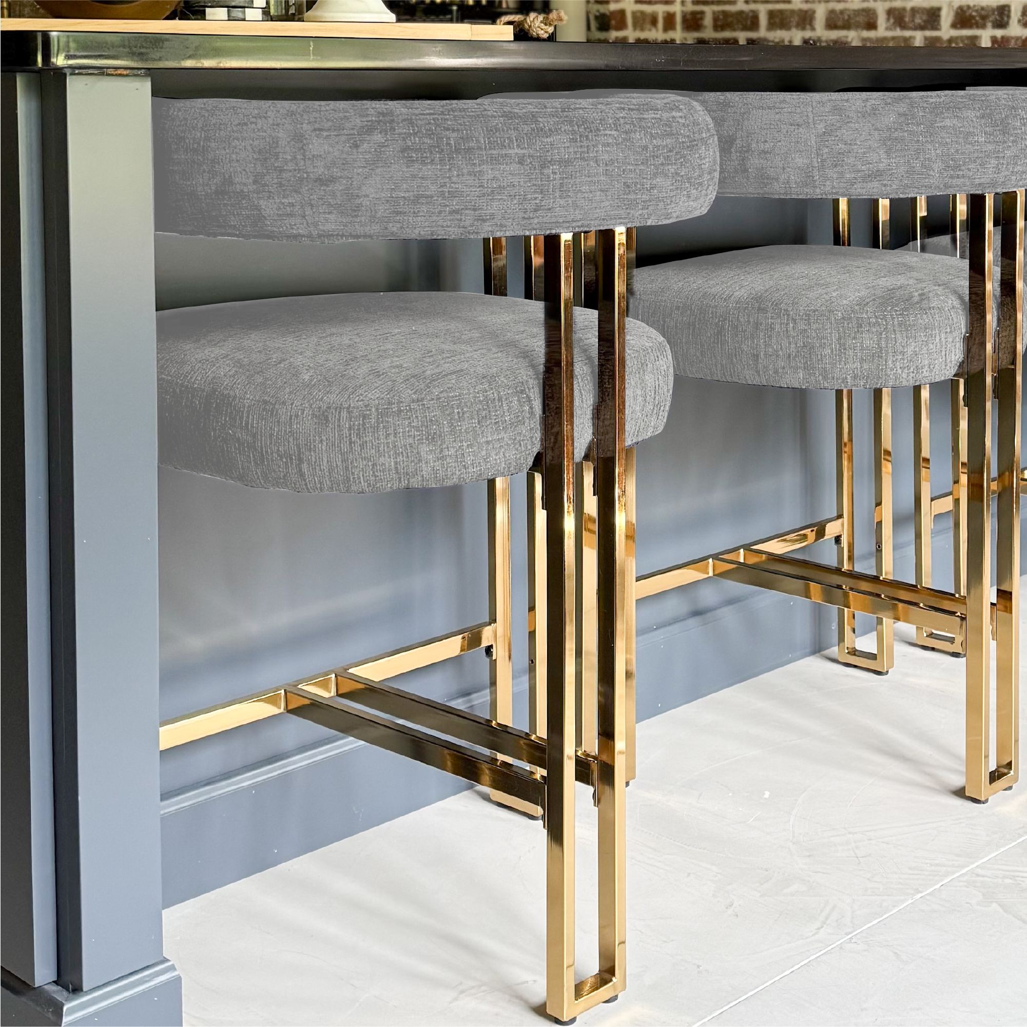 Mia 24" Modern Gold Chenille Counter Stool with Arms (1-piece)