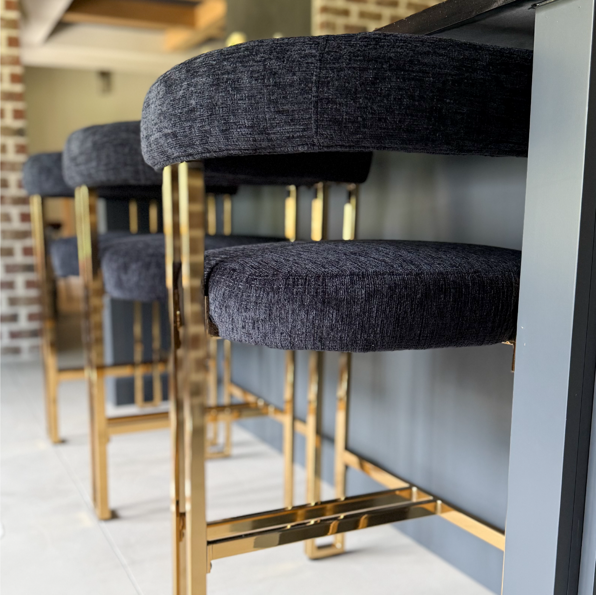 Mia 24" Modern Gold Chenille Counter Stool with Arms (Set of 2)