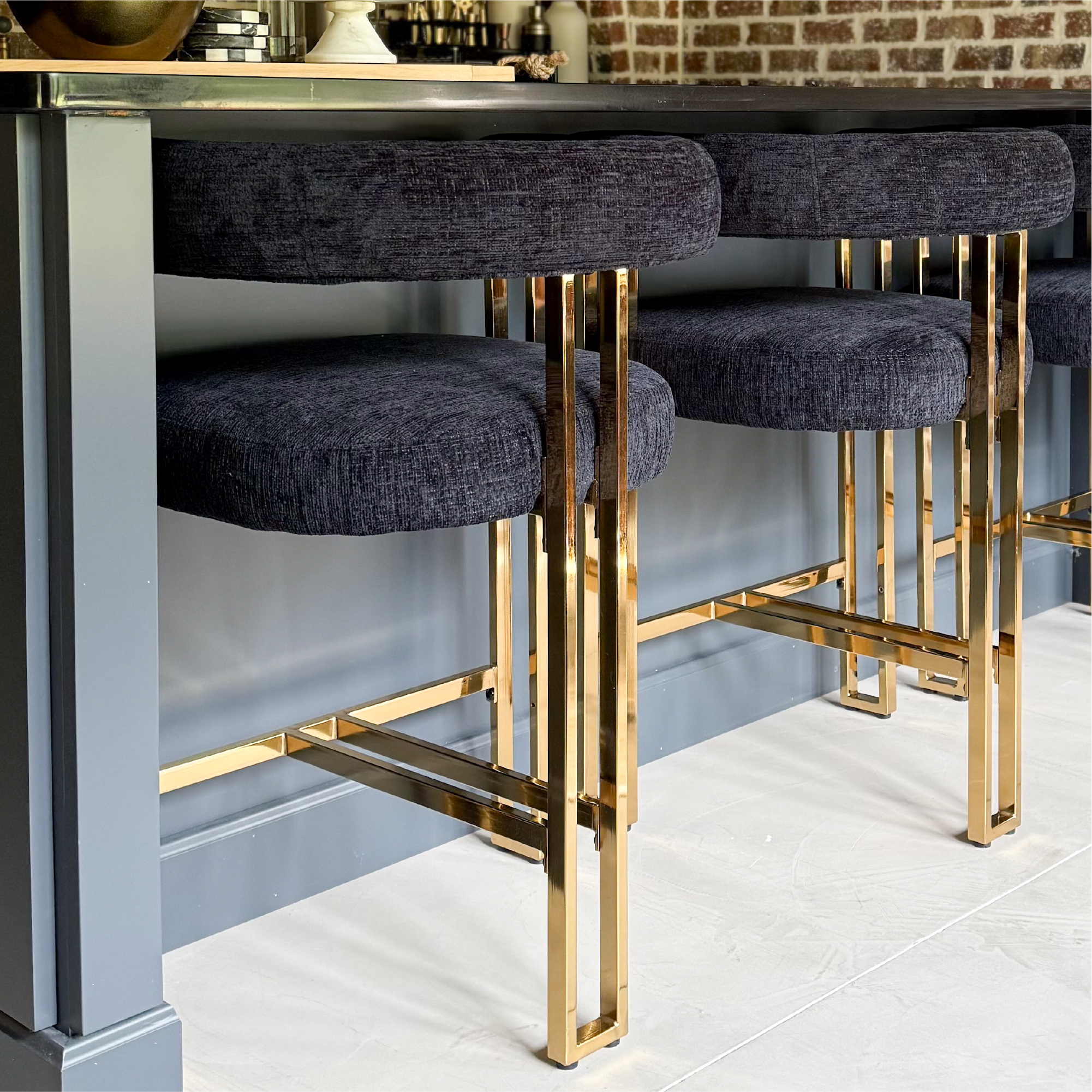 Mia 24" Modern Gold Chenille Counter Stool with Arms (Set of 2)