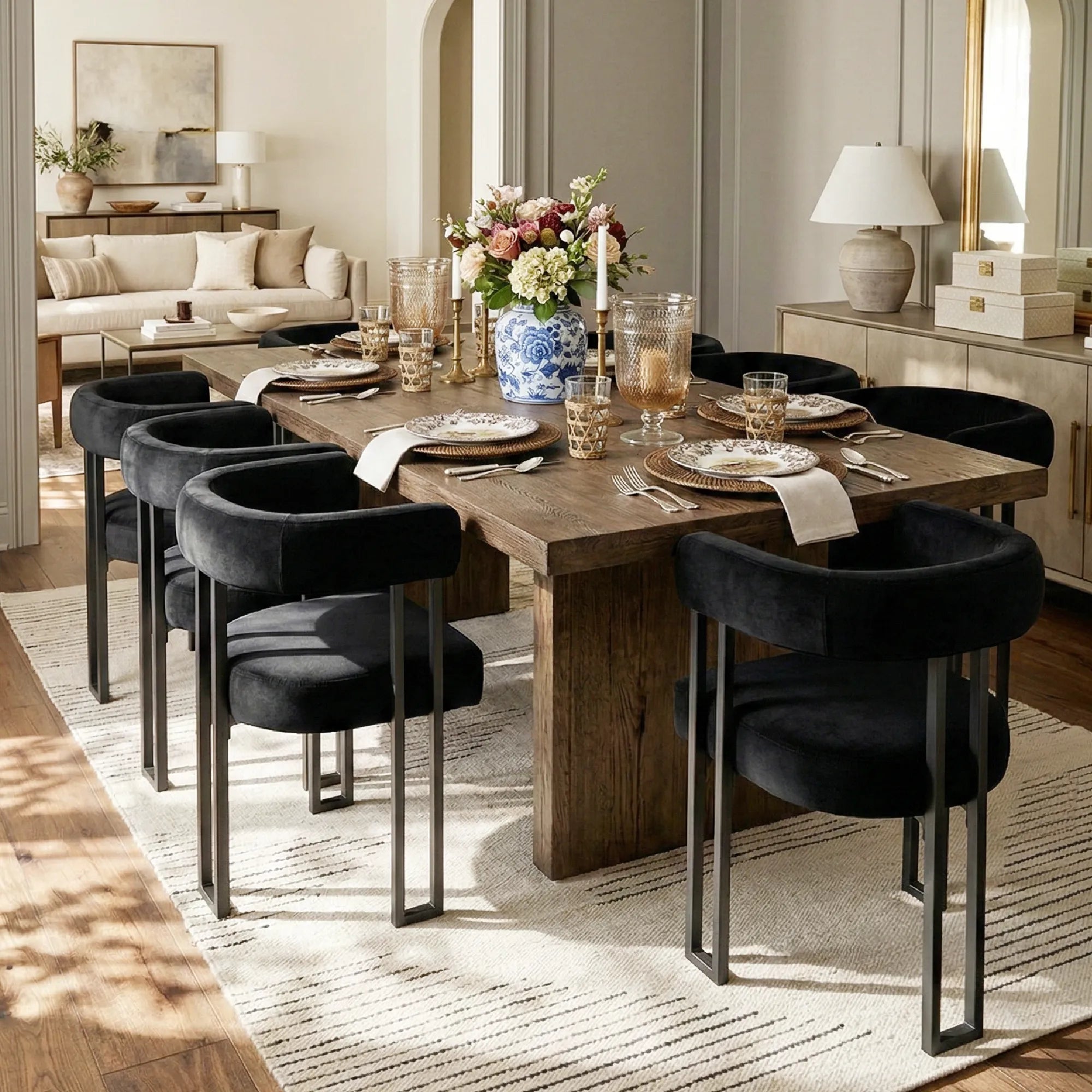 Mia Velvet Dining Chair with Arms (Set of 8)