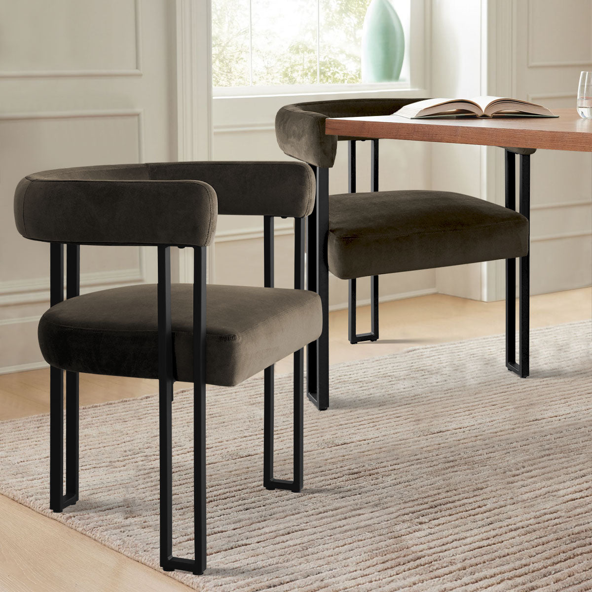 Mia Velvet Accent Dining Chair with Arms (Set of 2)