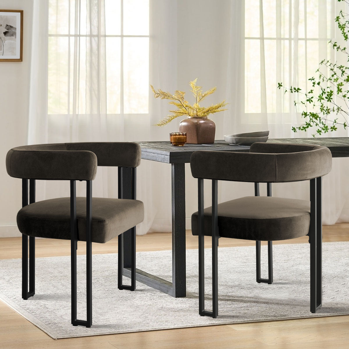 Mia Velvet Accent Dining Chair with Arms (Set of 2)