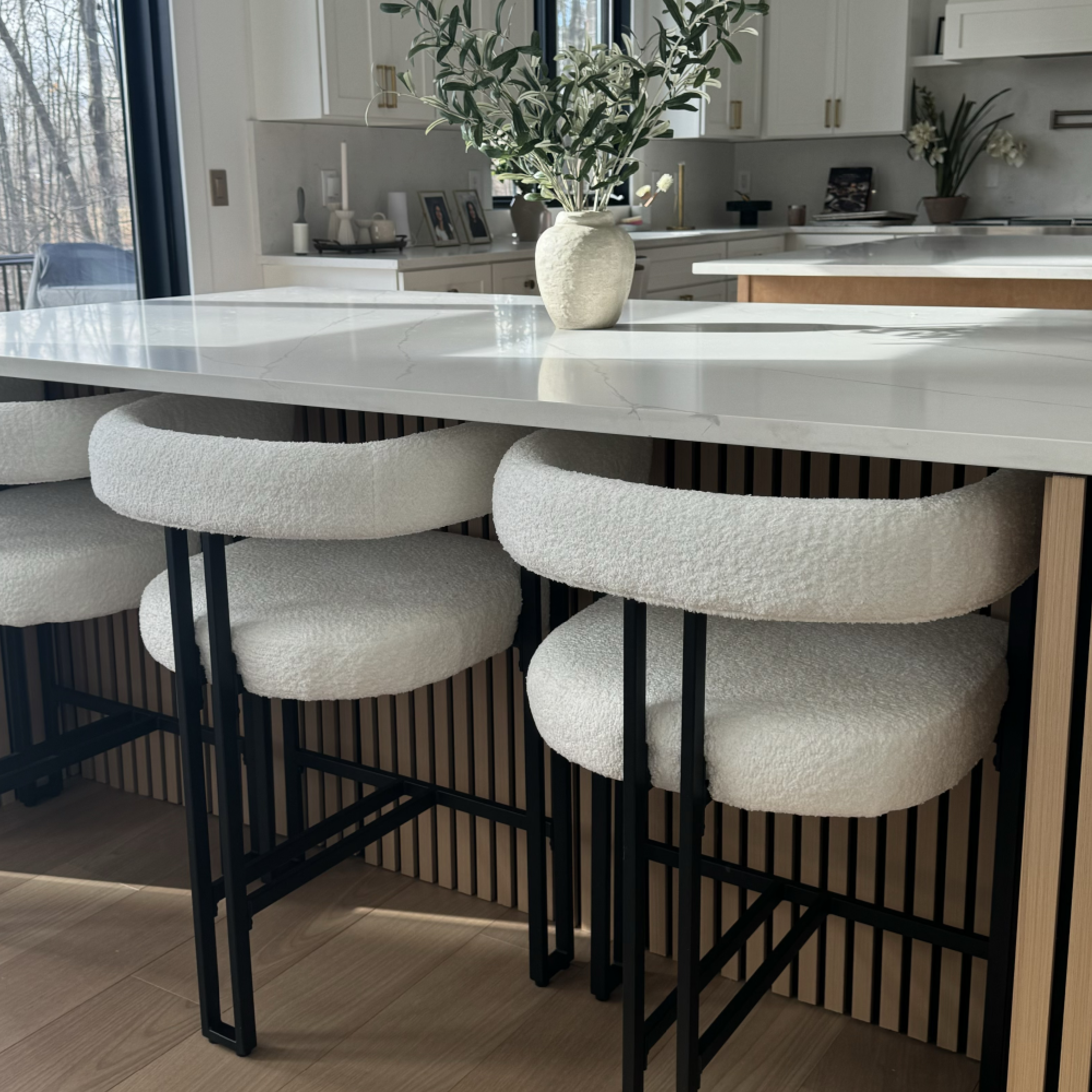 Rola Beige Upholstered Counter Stool with Arms (Set of 2)