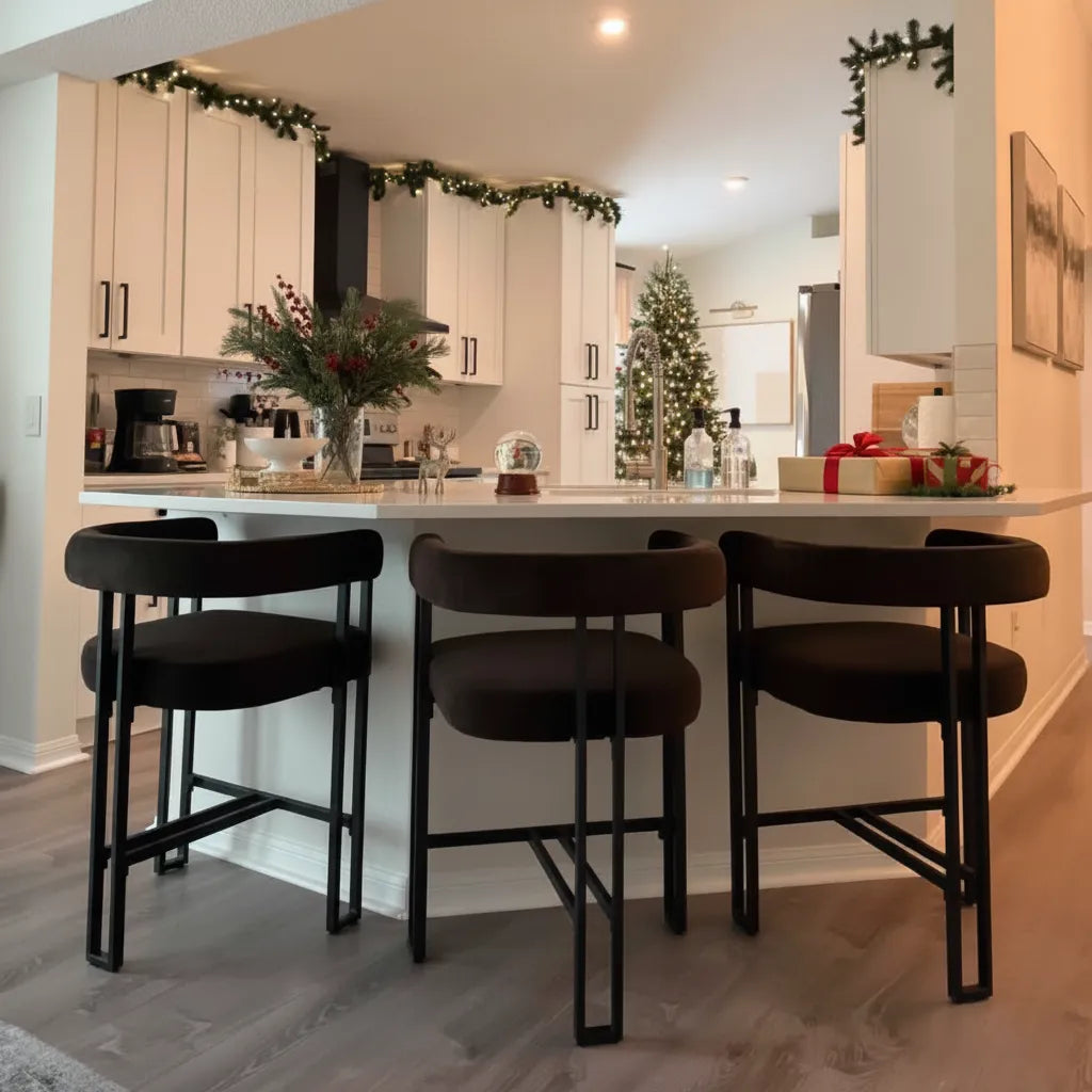 Mia 24" Modern Velvet Counter Stool with Arms (Set of 3)