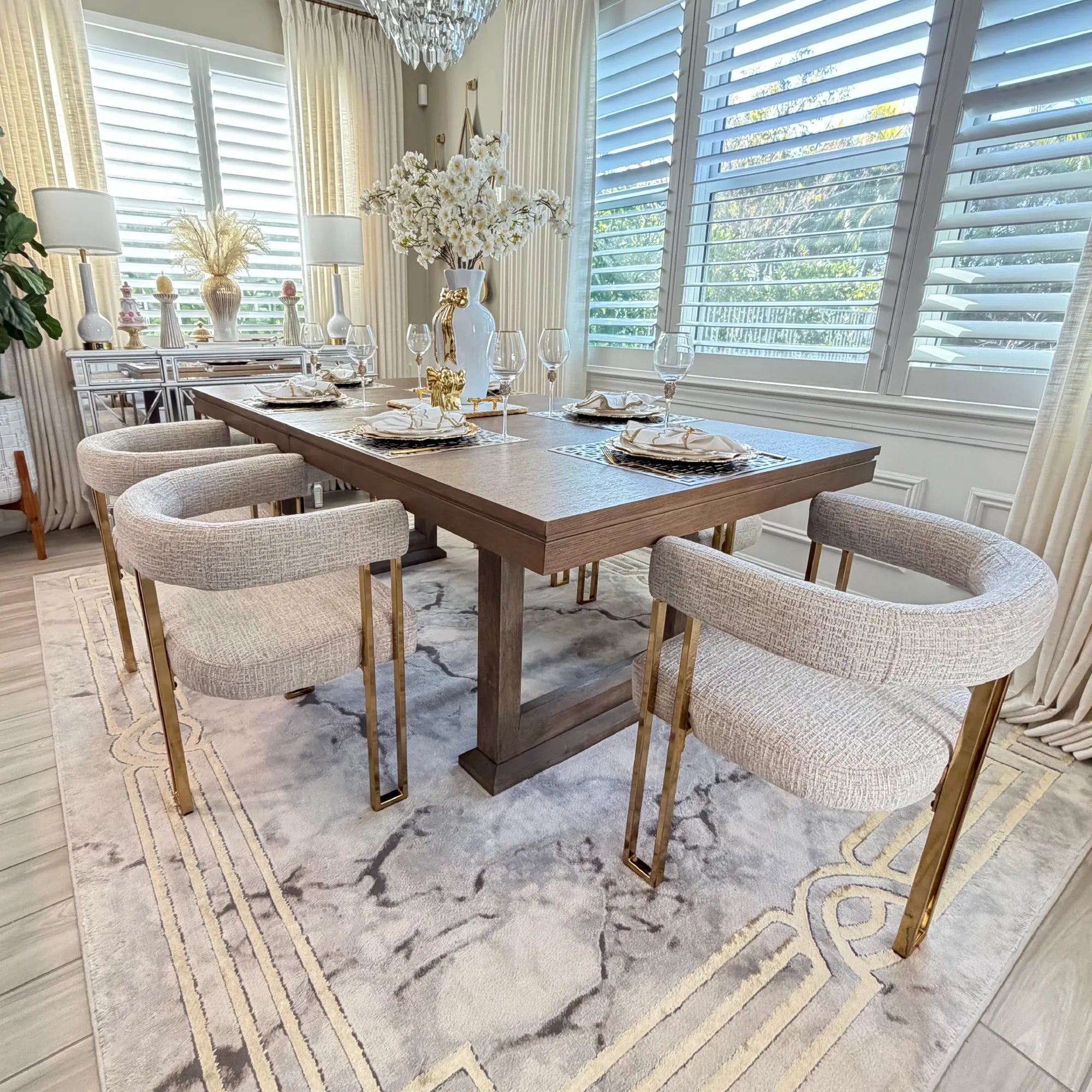 Mia Modern Gold Chenille Dining Chair with Arms (Set of 6)