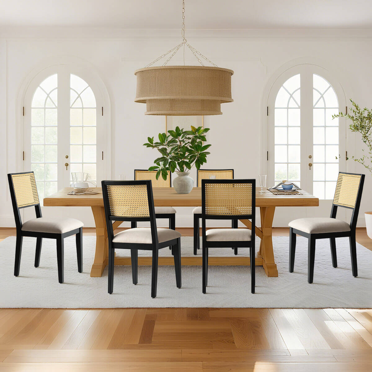 Monica Rattan Solid Wood Upholstered Dining Chair (Set of 4)