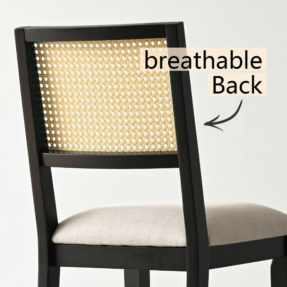 Monica Rattan Solid Wood Upholstered Dining Chair (Set of 4)
