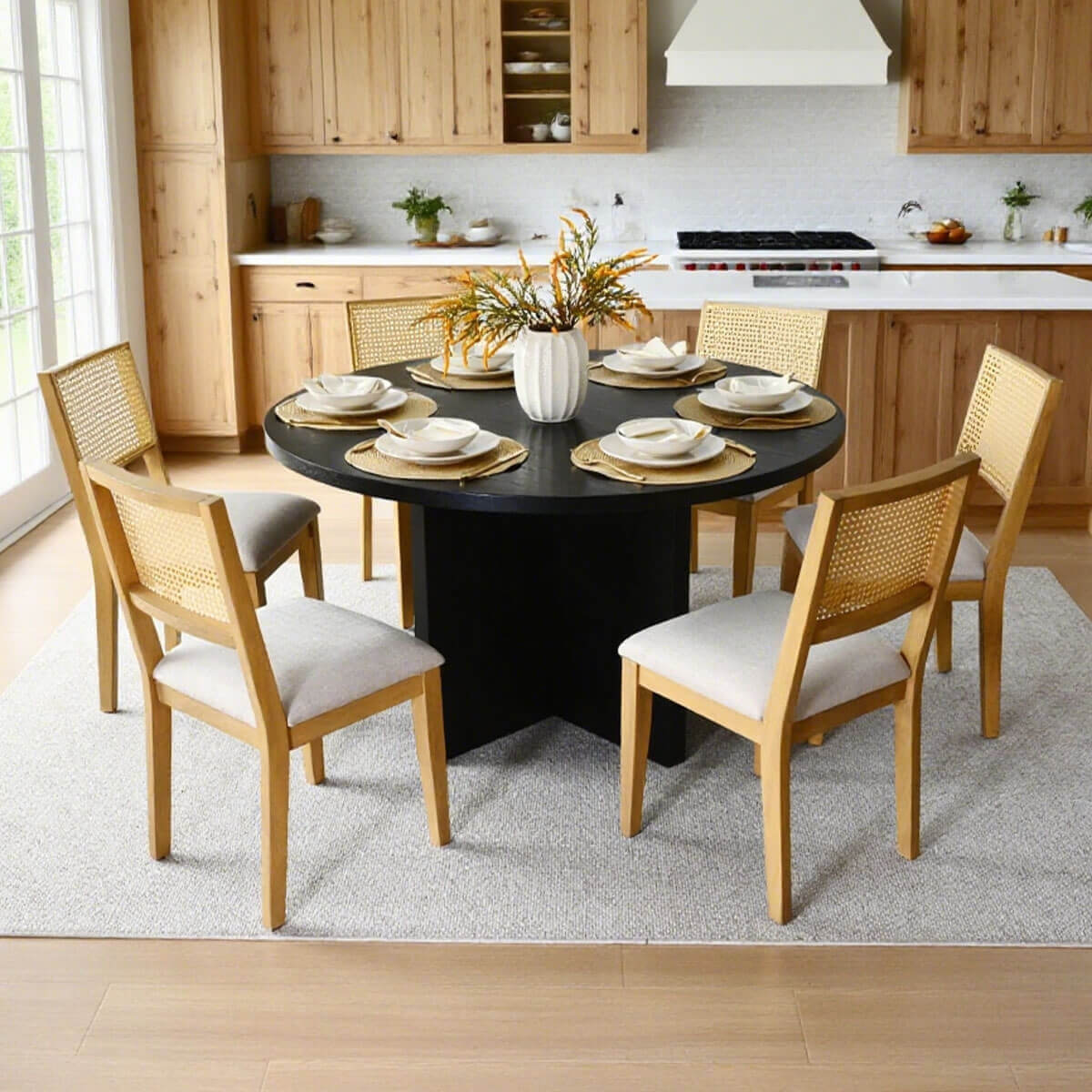 Monica Rattan Solid Wood Upholstered Dining Chair (Set of 2)