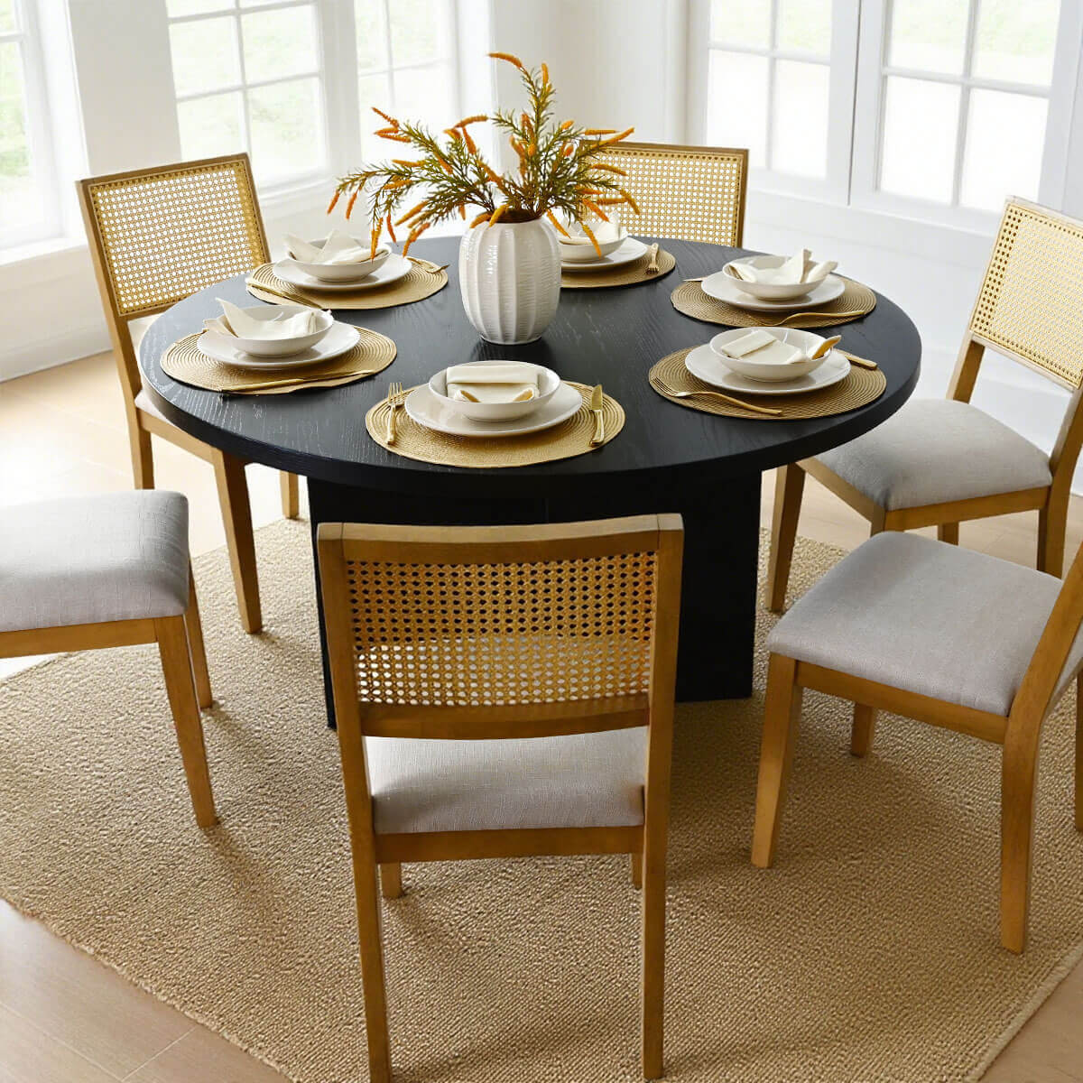 Monica Rattan Solid Wood Upholstered Dining Chair (Set of 4)