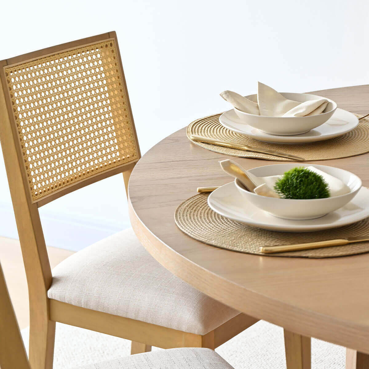 Monica Rattan Solid Wood Upholstered Dining Chair (Set of 4)