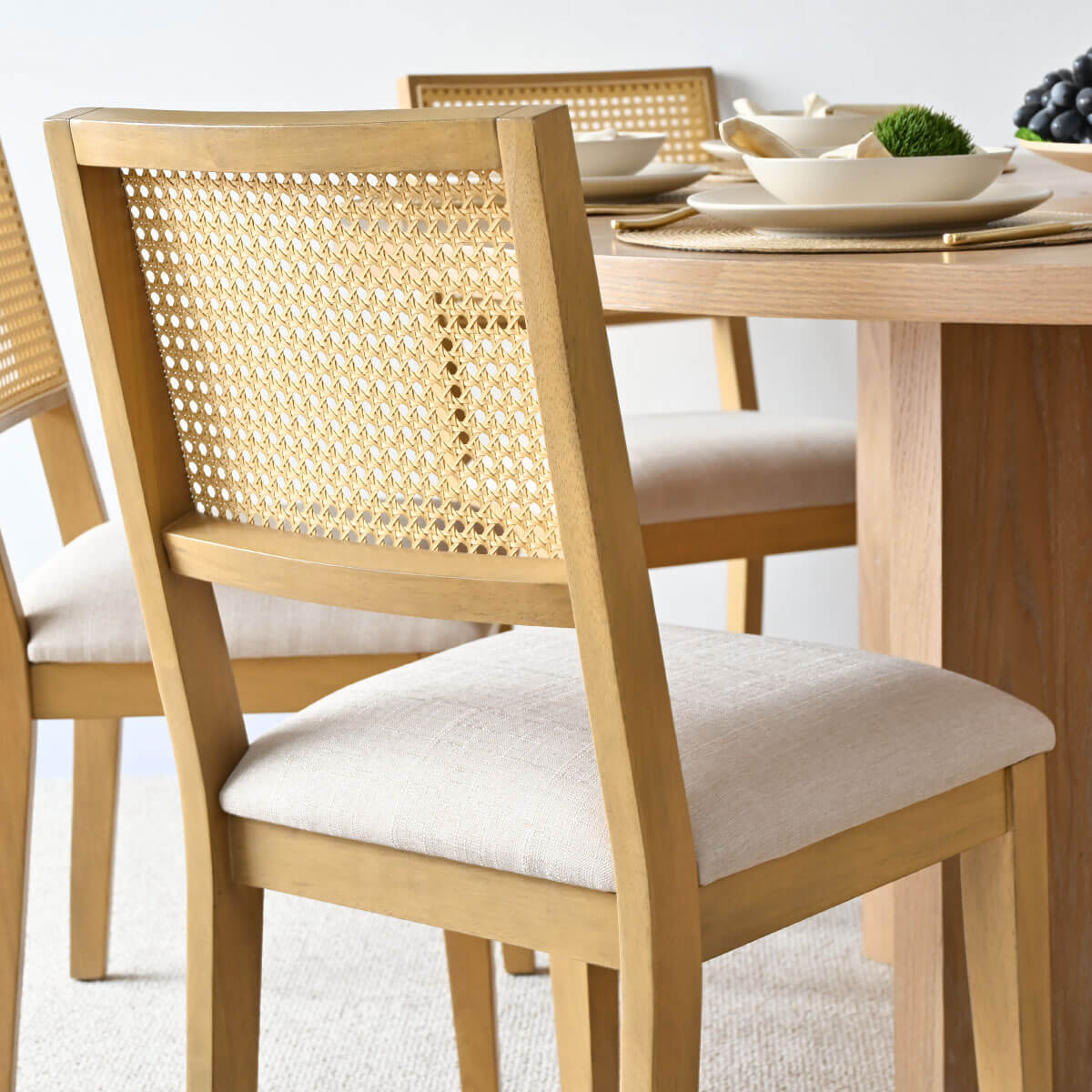 Monica Rattan Solid Wood Upholstered Dining Chair (Set of 4)