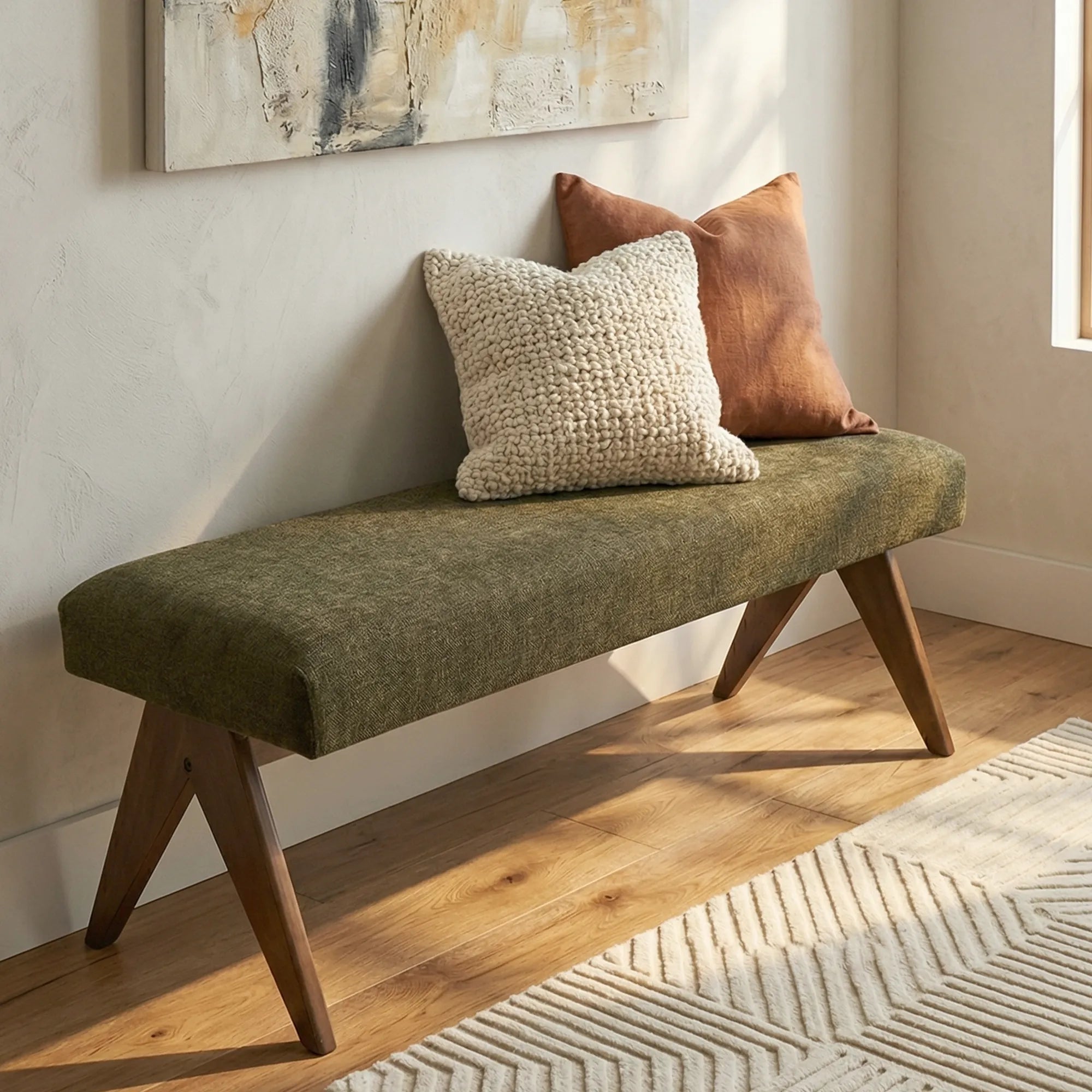 Morgan Mid-Century 47" Upholstered Rectangular Bench