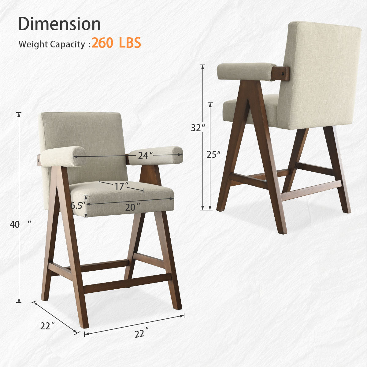Morgan Upholstered Counter Stool with Arms (1-Piece)