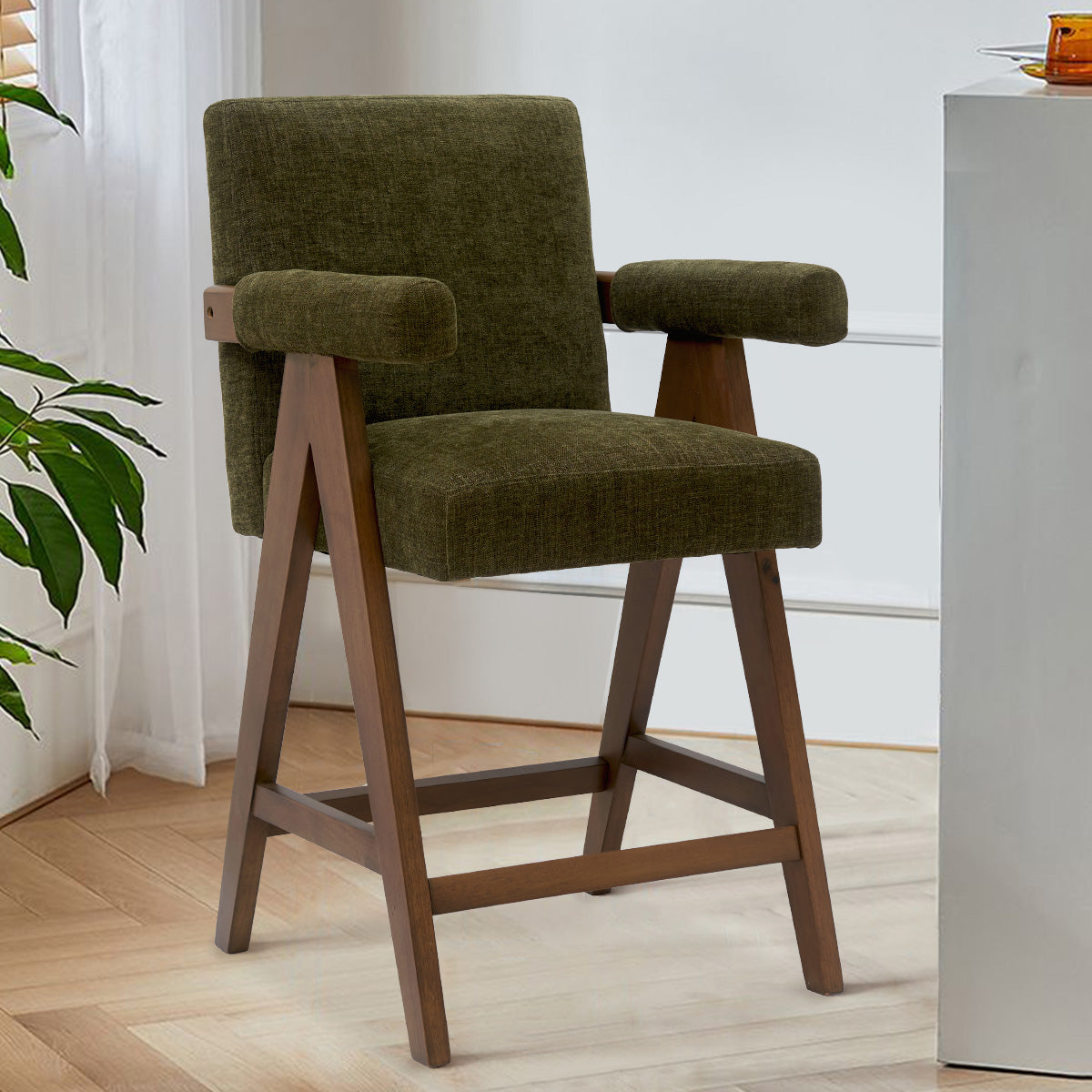 Morgan Upholstered Counter Stool with Arms (1-Piece)