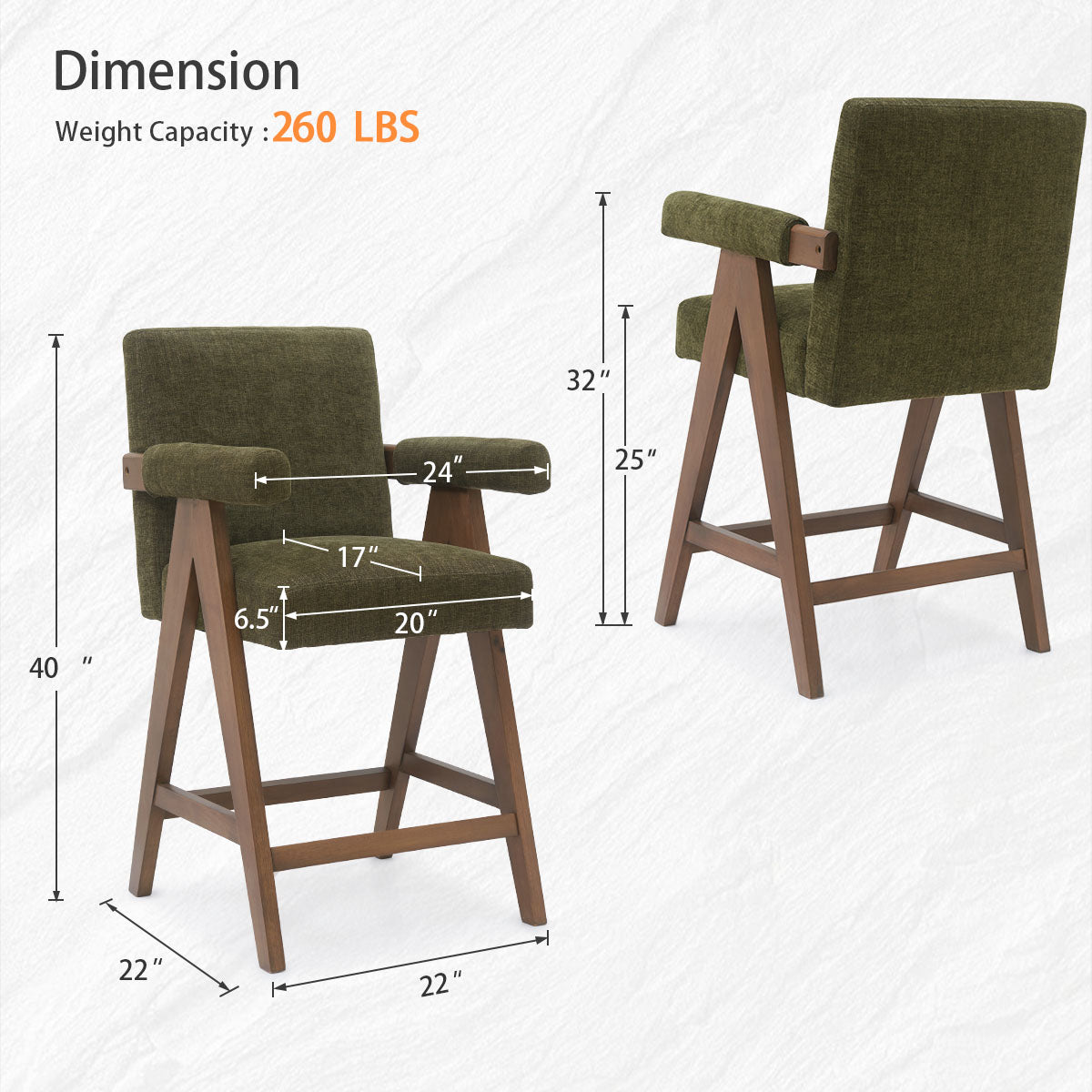 Morgan Upholstered Counter Stool with Arms (1-Piece)